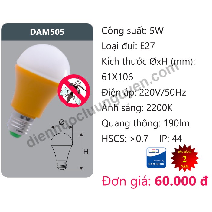 Bóng led đuổi muỗi 5W- DUHAL- DAM505