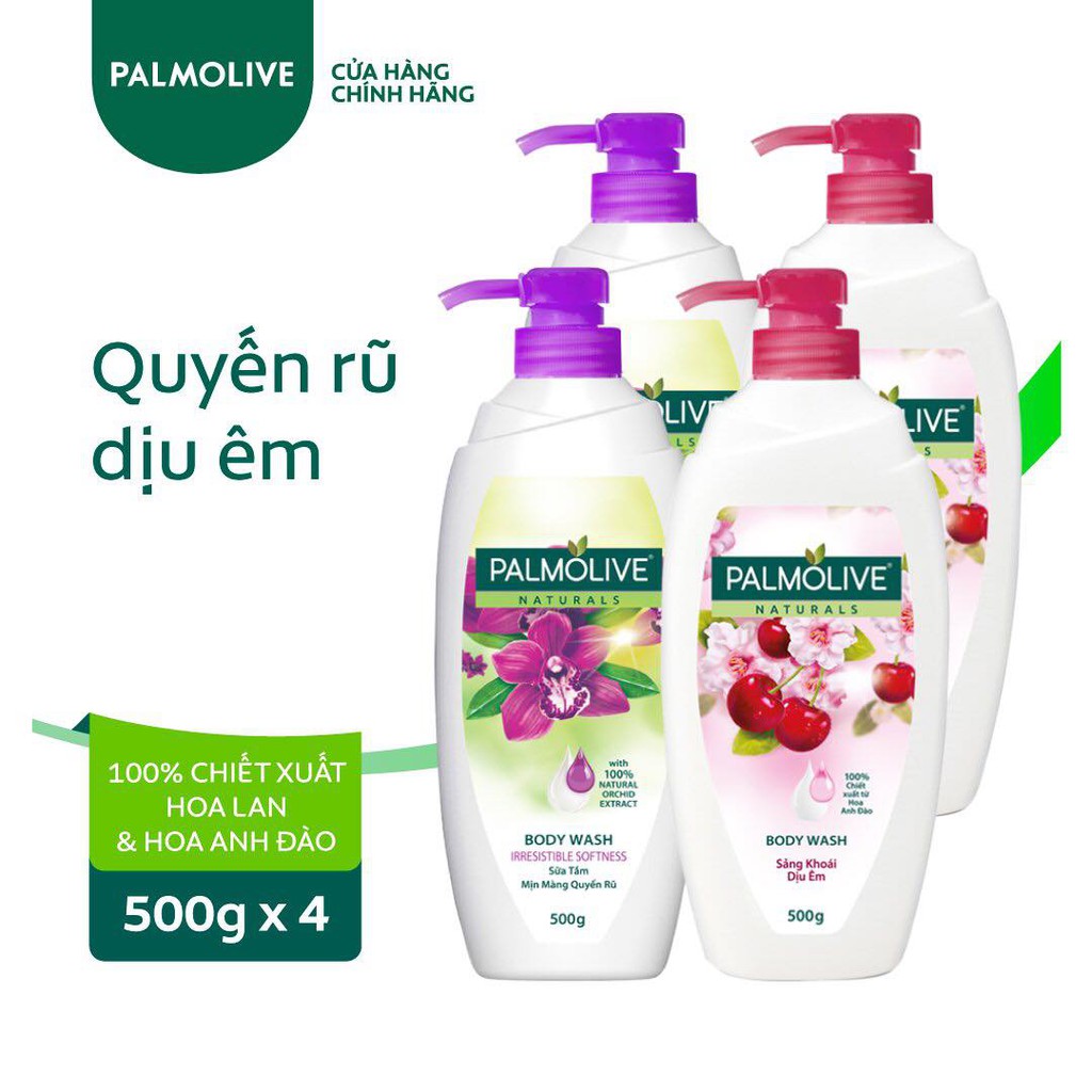 [Mã FMCGCOL4 giảm 8% đơn 250K] Bộ 4 Sữa tắm Palmolive 100% thiên nhiên chiết xuất từ hoa Anh Đào & Phong Lan 500ml