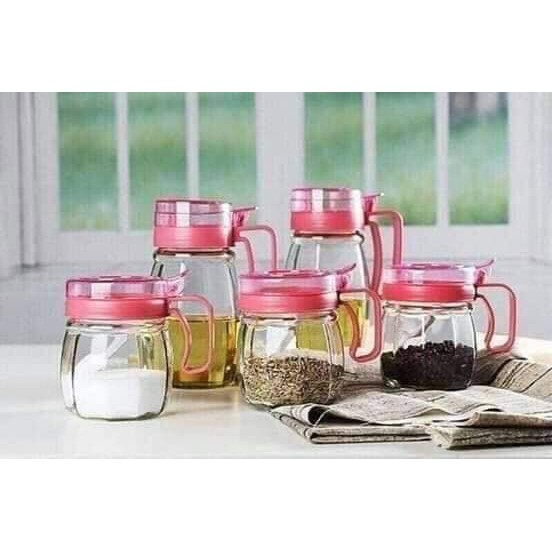 Bộ đồ dùng nhà bếp - Sét 5 lọ đựng gia vị, nước tương, nước mắm, bột canh, mì chính,.... bằng thủy tinh