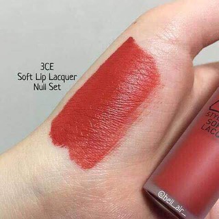 (CAM KẾT CHUẨN AUTH) Son 3CE Kem Soft Lip Lacquer Màu Null Set -Đỏ gạch