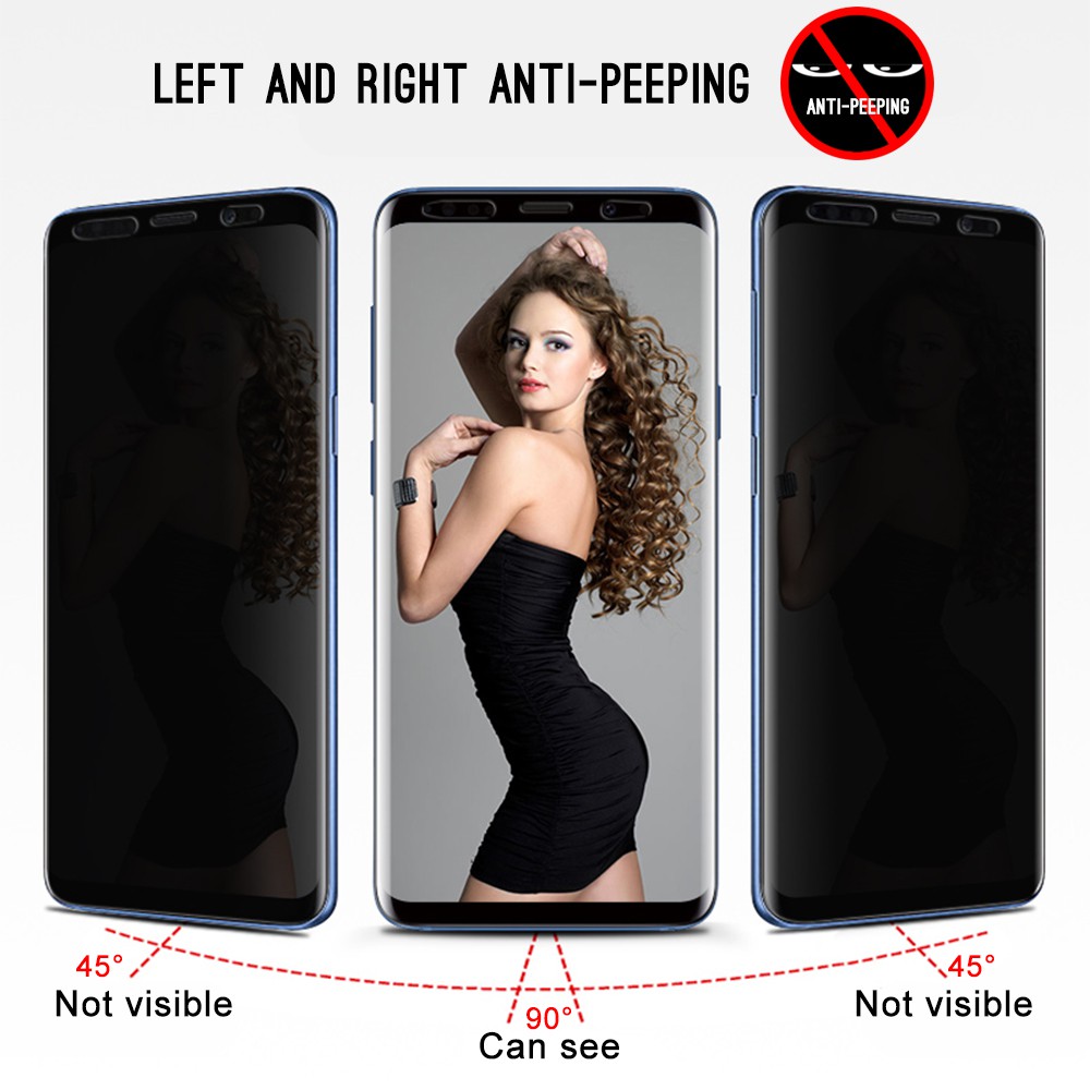Kính cường lực cong 3D che phủ toàn diện chống nhìn trộm bảo vệ màn hình cho Samsung Galaxy S8 S9 S8 Plus S9 Plus Note 8 Note 9