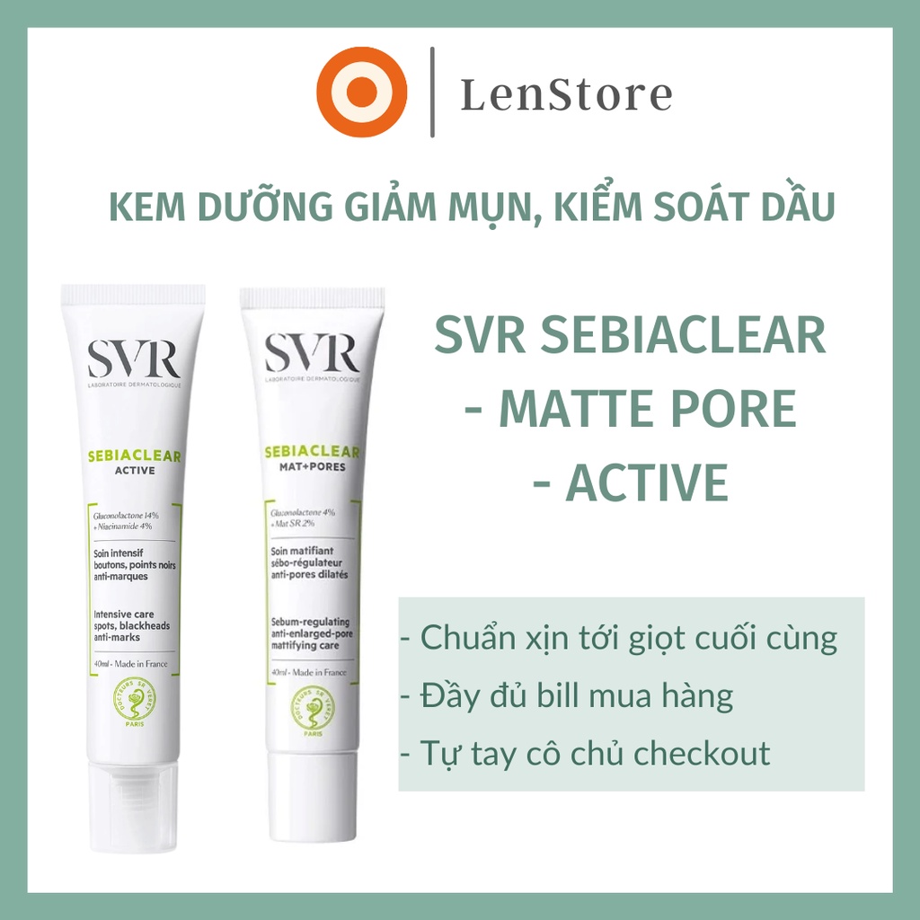 Kem dưỡng giảm mụn, se khít lỗ chân lông, kiềm dầu  SVR Active Sebiaclear Mat Pores, Active  40ml