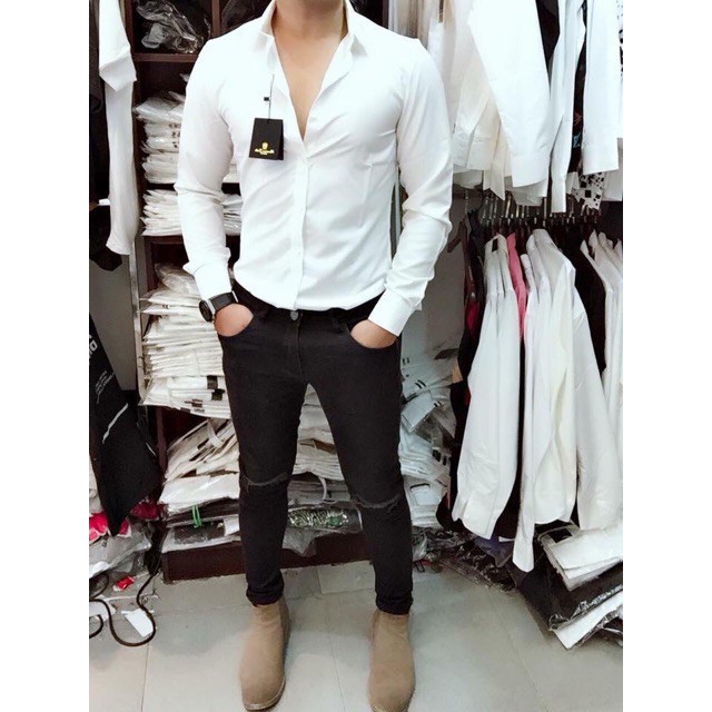 Áo Sơ Mi Trắng Dài Tay Hàng Cao Cấp Form Slimfit Body Chất Cotton Lụa Không Nhăn