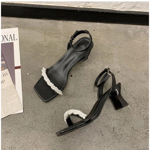 PAMELA - Sandal Nữ Cao Gót 5 phân Quai Bèo Đính Ngọc Xoắn Tiểu Thư 2021 - S