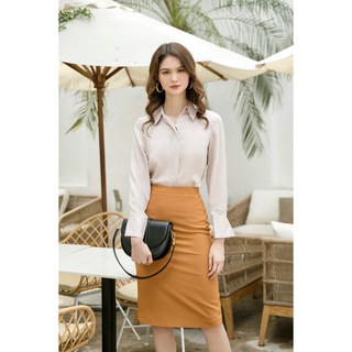 Áo Sơ Mi Nữ Cơ Bản Lụa Cát Hàn Nude Melani
