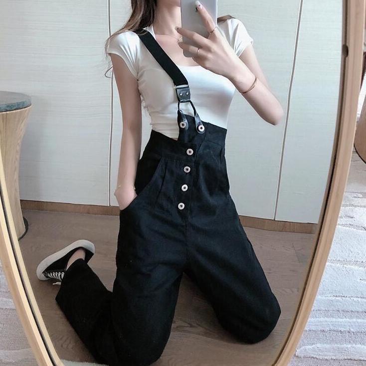 Quần Denim Dáng Rộng 1 Dây Màu Đen Thời Trang Hàn Quốc | Smide Clothing