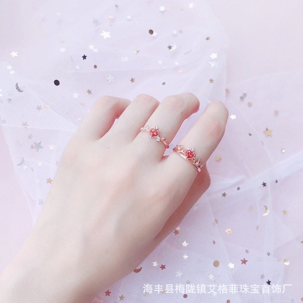Nhẫn MANYUE đính đá nhân tạo nhiều màu sắc tùy chọn phong cách công chúa sang trọng