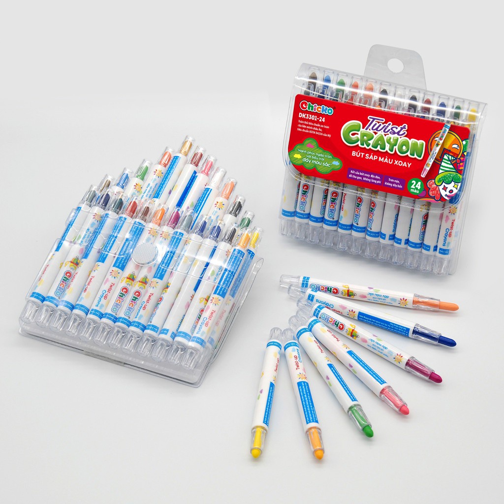 Bút Sáp Màu Xoay Duka Twist Crayon 24 Màu - Túi Nhựa PVC