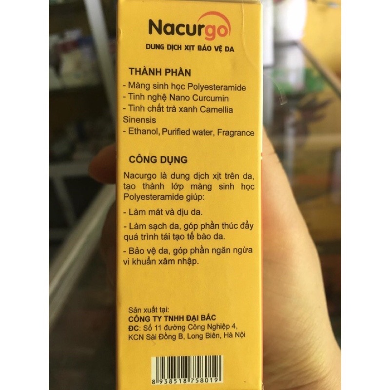 Nacurgo Màng Sinh Học Tái Tạo Da Tổn Thương - Hộp 1 lọ hơn 100 lần xịt - Hơn 200 lần xịt