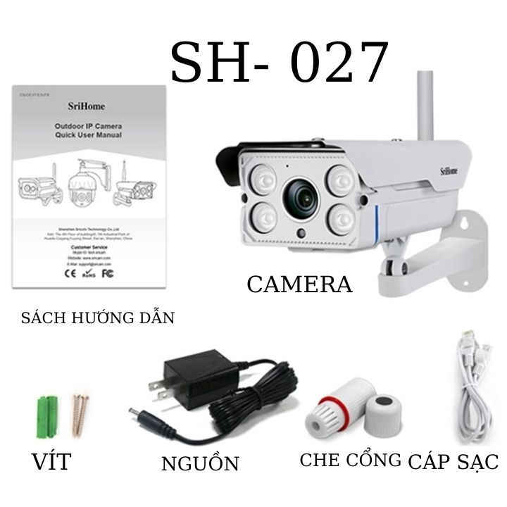 Camera Wifi Srihome SH027,,full HD 1296, xem đêm có màu ,ghi âm giọng nói, đàm thoại , theo dõi chuyển động , chống nớc