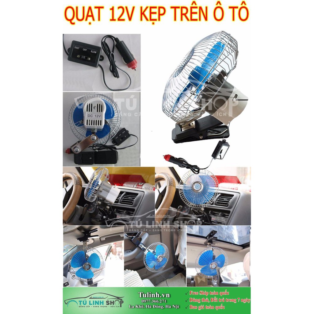 Quạt mini điện 12v và 24v dùng trên ô tô và acquy + Tặng quà