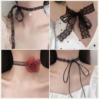 Vòng cổ choker phối ren trắng đen
