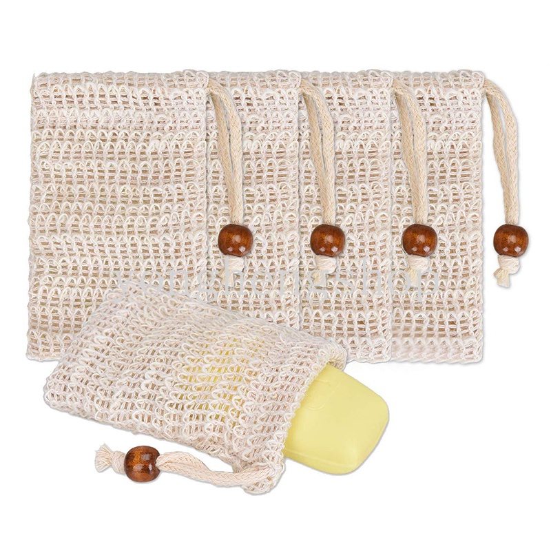 Túi Lưới Dây Rút Đựng Xà Phòng Bằng Vải Lanh Cotton Handmade