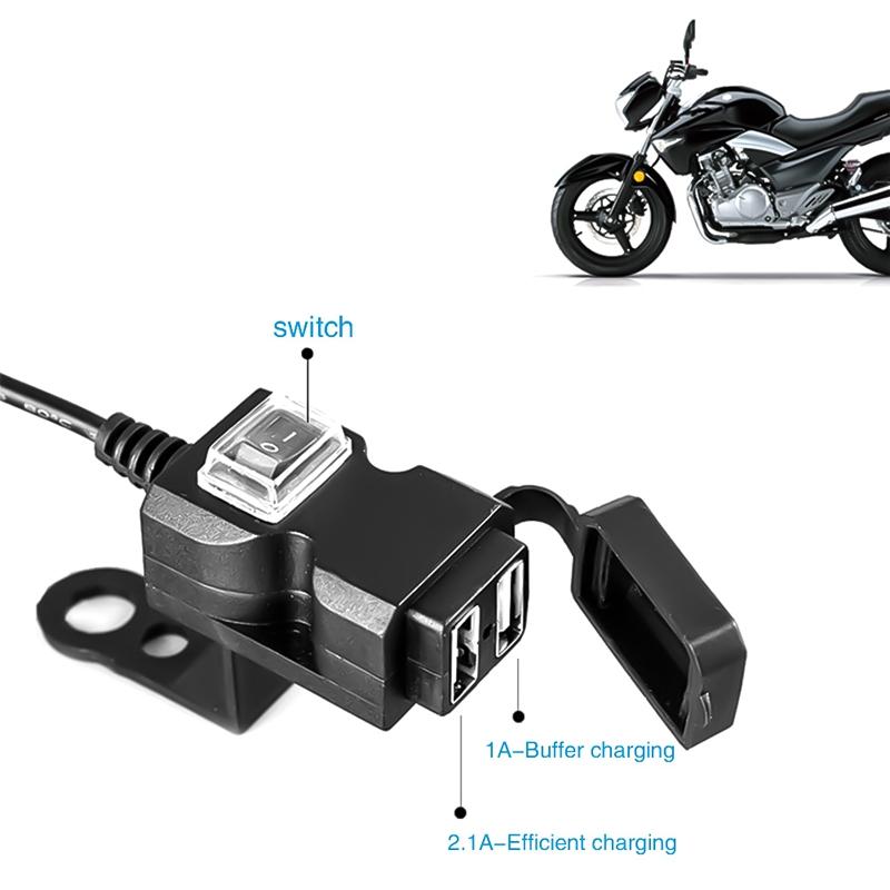 Bộ Sạc Tay Lái Xe Máy Cổng Usb Kép 12V 5 V 1a/2.1a Chống Thấm Nước Điện Thoại Di Động