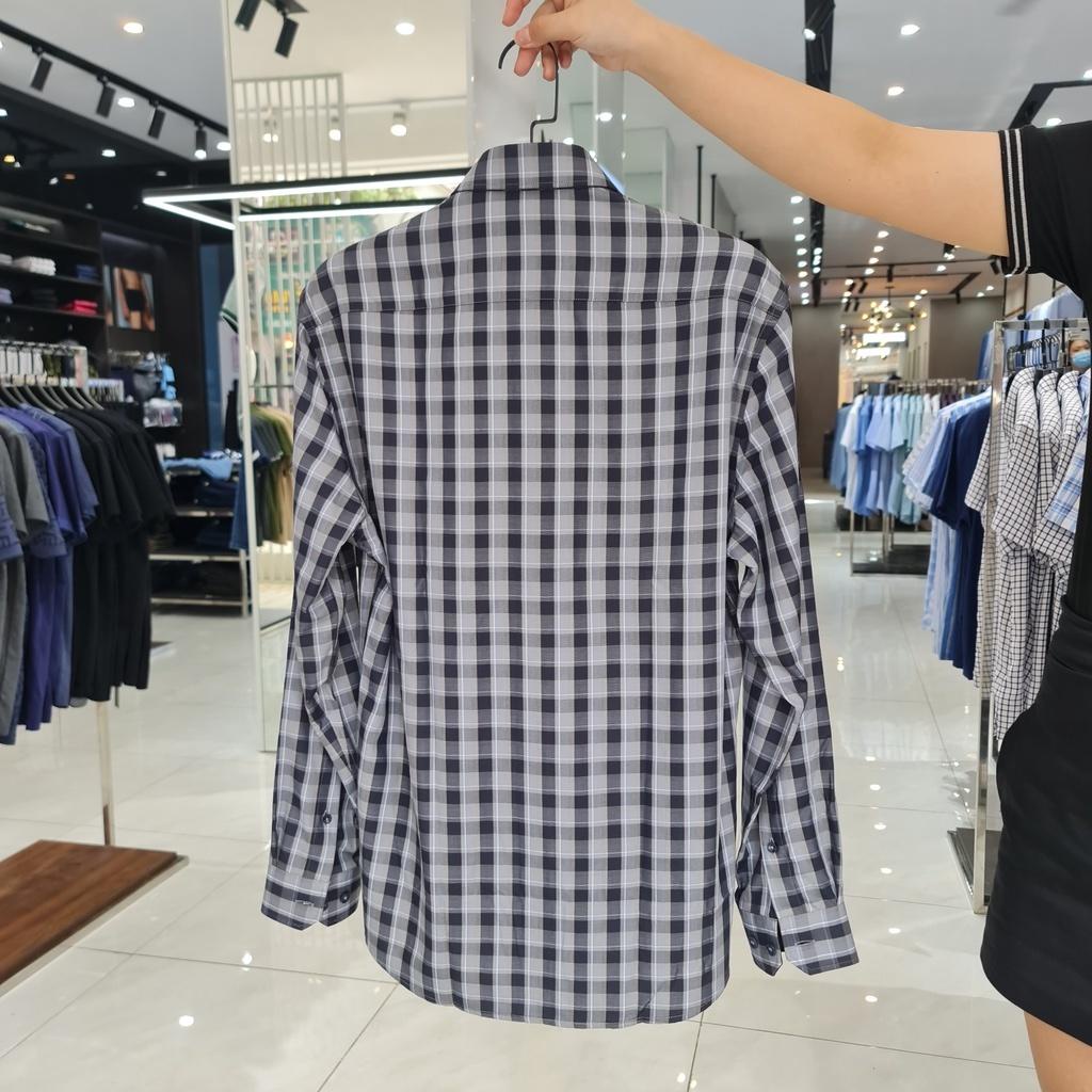 Áo sơ mi nam dài tay OWEN AR23217D somi công sở vải lô hội cao cấp màu kẻ caro xám dáng suông tà lượn có túi