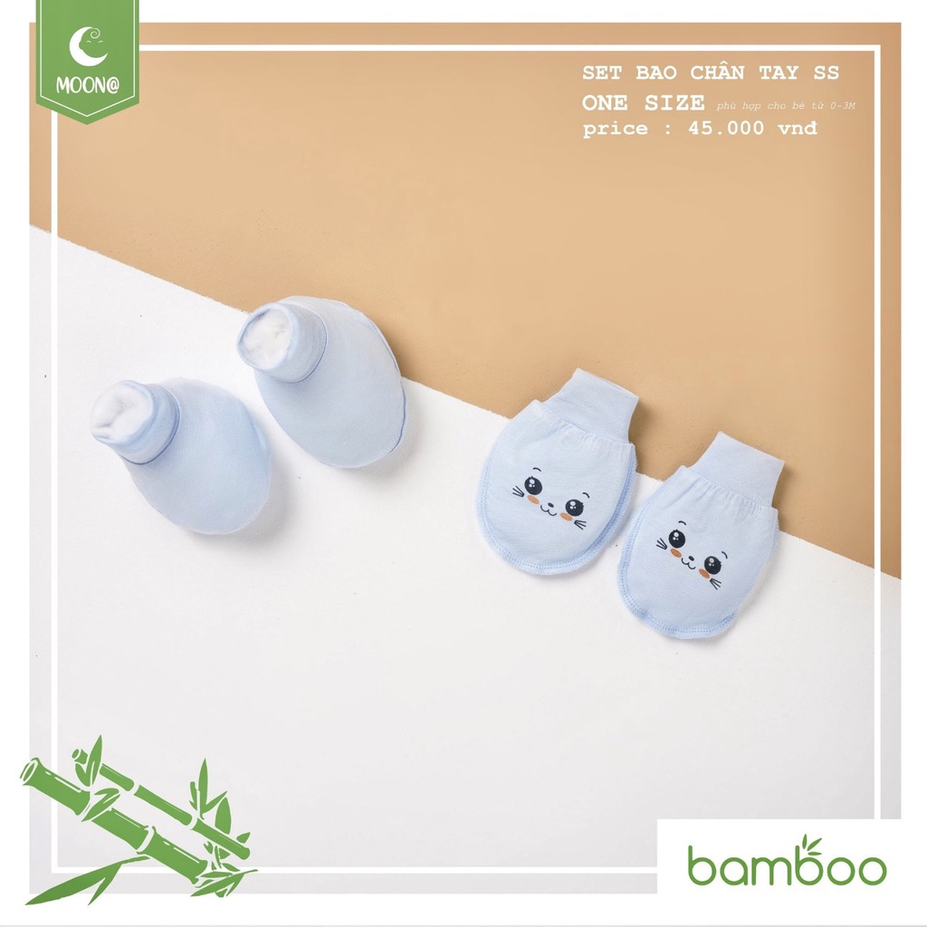Bao tay chân và mũ Moon họa tiết chất cotton cao cấp cho bé