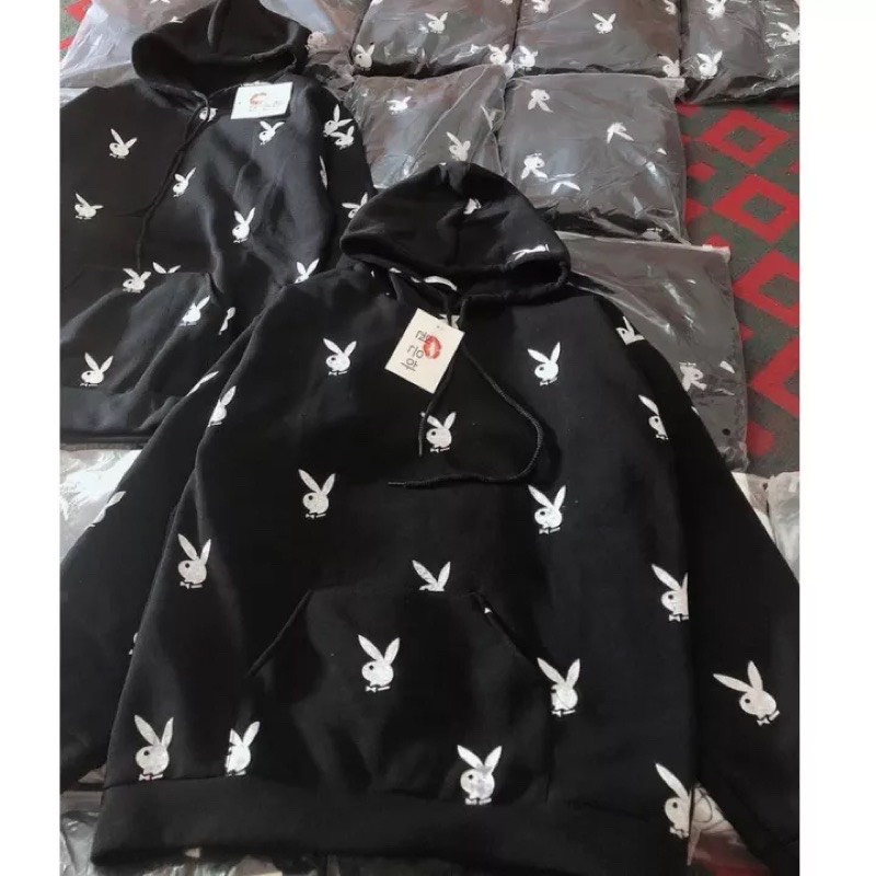 Áo Hoodie Họa Tiết Thỏ Play In Kín Chất Nỉ Cotton Dày Dặn BIGOMALL