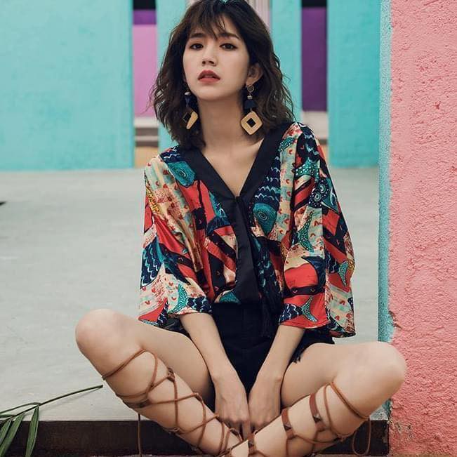 Áo thổ cẩm Kimono thời trang phong cách Nhật Bản