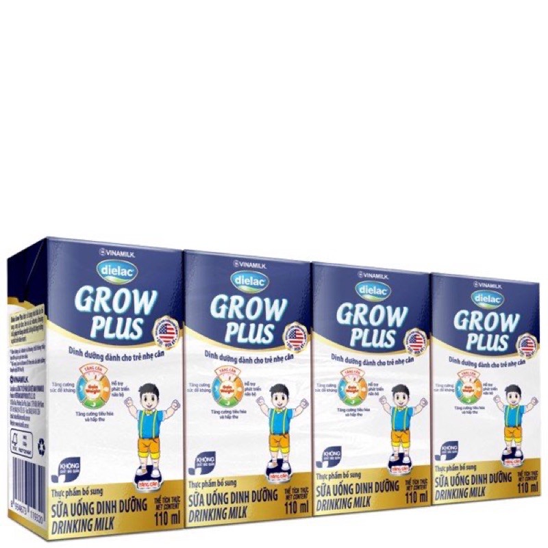 Sữa bột pha sẵn Dielac Grow Plus (Xanh) 180ml - Lốc 4 hộp x 110ml - 180ml
