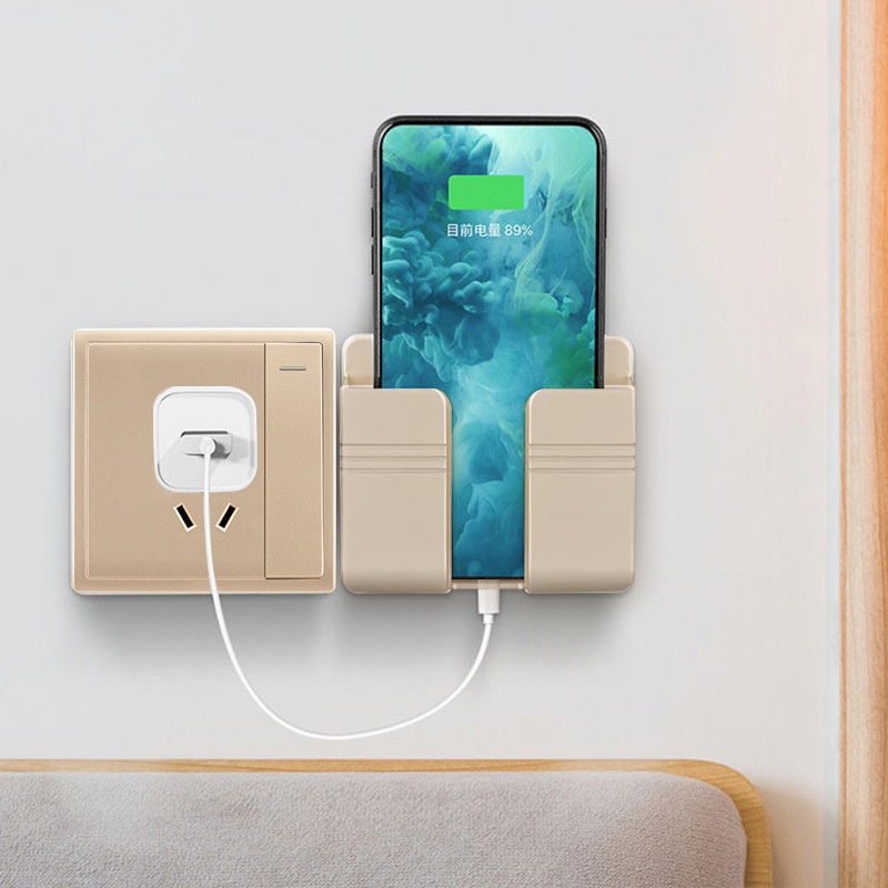 Kệ dán tường để remote, điện thoại có lỗ cắm sạc siêu tiện lợi, Kệ để điện thoại dán tường tiện ích không cần khoan đục