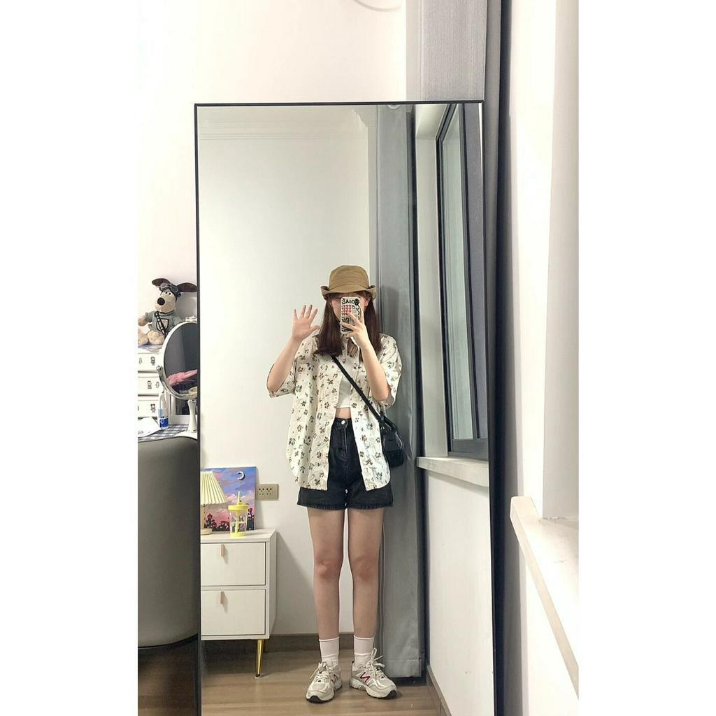 Xiaozhainv Áo Sơ Mi Tay Ngắn Dáng Rộng In Họa Tiết Hoa Phong Cách Cổ Điển Thời Trang Cho Nữ