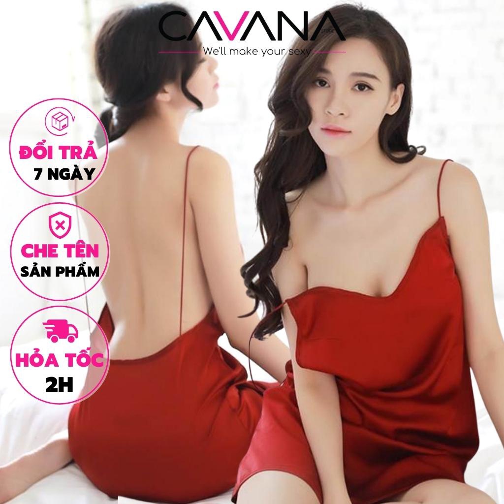 Váy ngủ sexy, đồ ngủ sang trọng 2 dây quyến rũ phi lụa hở lưng gợi cảm N51 - CAVANA STORE
