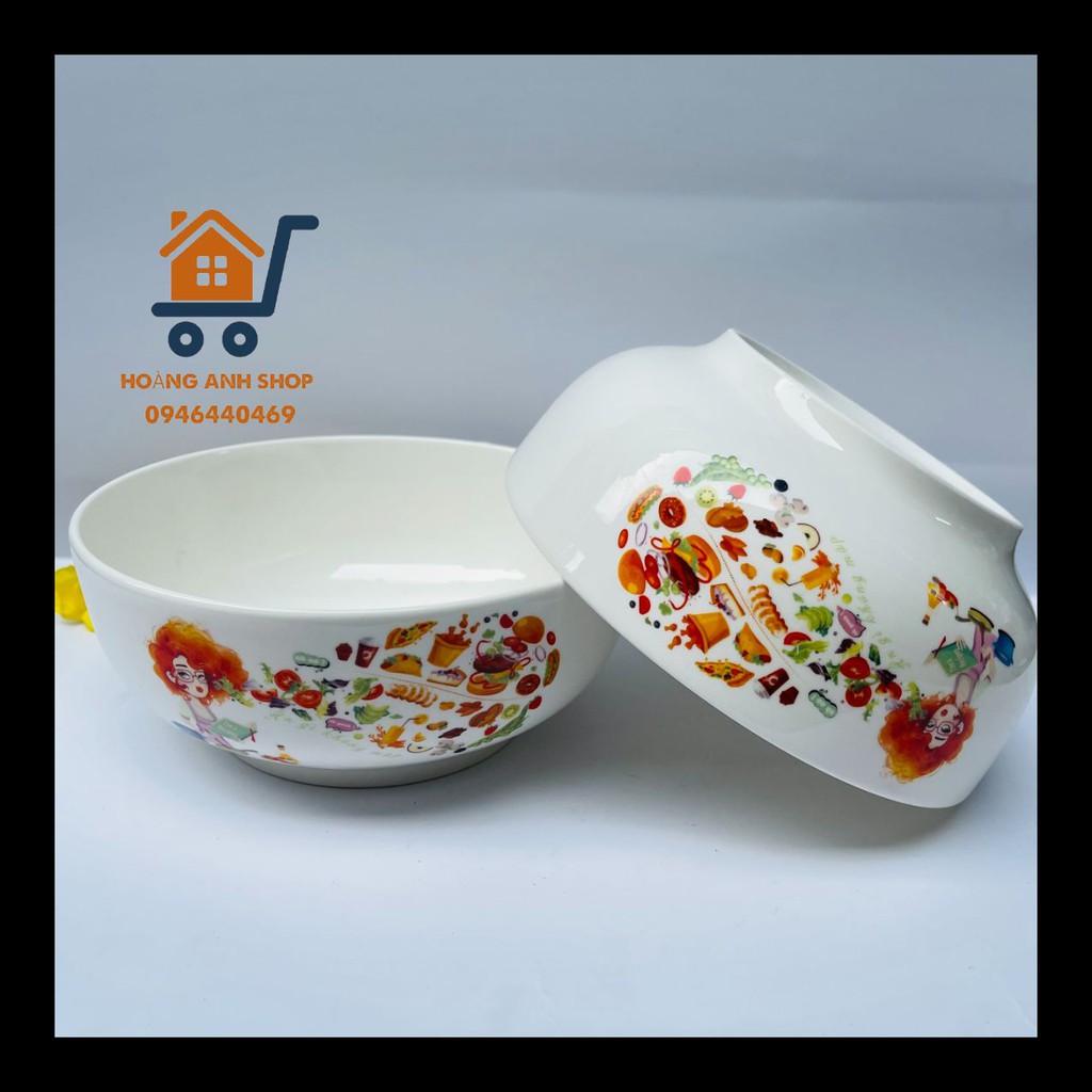 Bộ 2 Bát Tô Sứ Sâu Lòng Họa Tiết NGẪU NHIÊN - 7inch 18cm - Tráng Men Cao Cấp