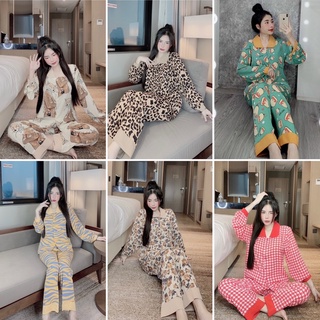 Bộ Ngủ Cổ Sen Tay Dài lụa Mango