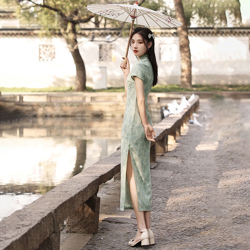 Đầm Sườn Xám Cách Tân In Họa Tiết Phong Cách Retro Cho Nữ