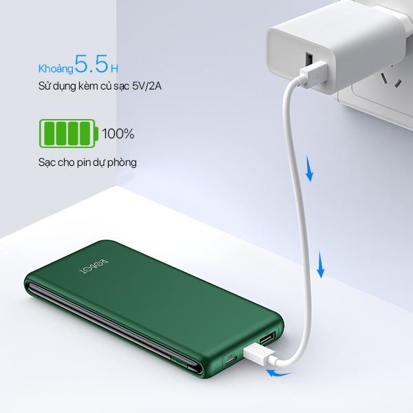 Pin Sạc Dự Phòng 10.000mAh RT180 1 Output USB &amp; 2 Input Micro/Type-C - Kích Thước Siêu Mỏng Nhẹ