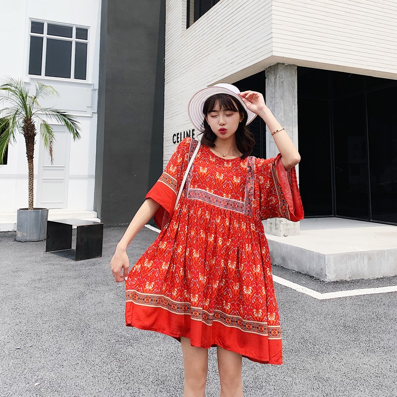 Váy vintage thời trang phong cách boho siêu hot/ Đầm váy hoạ tiết thổ cẩm boho vintage