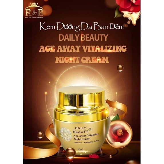 Kem dưỡng ban đêm Daily Beauty Age Away Vitalizing Night Cream dưỡng ẩm, ngăn ngừa lão hóa,  giảm nám tàn nhang.