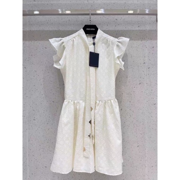 Váy xòe tiểu thư Louis Vuitton LV thiết kế tay bèo ôm eo sang trọng có khóa kéo phía sau