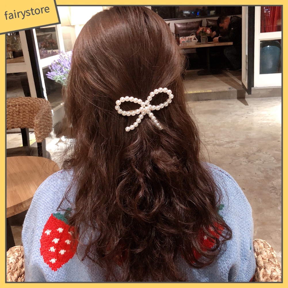 Kẹp tóc hình nơ đính ngọc trai giả thanh lịch dành cho nữ