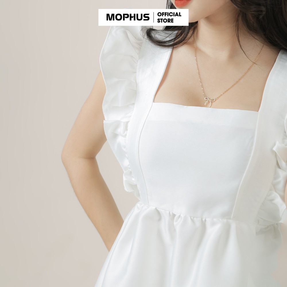Áo babydoll cổ vuông vai bèo trắng thắt nơ lưng kiểu bánh bèo đen trắng Mophus - MA013 | BigBuy360 - bigbuy360.vn
