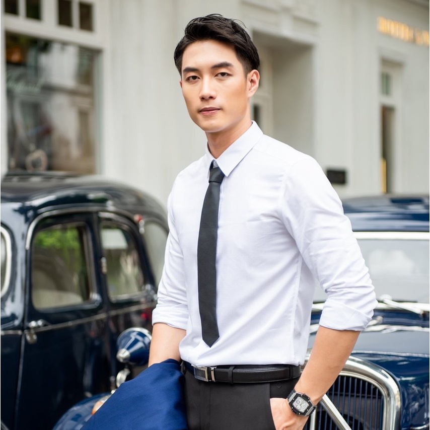 OWEN - Áo sơ mi trắng dài tay Owen chất Sồi  , Áo sơ mi trắng dài tay nam Slimfit Regularfit