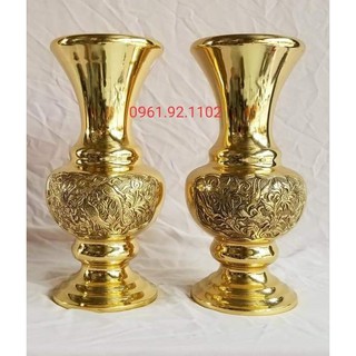Lọ hoa bằng đồng họa tiết bông cúc 30cm 1 bình