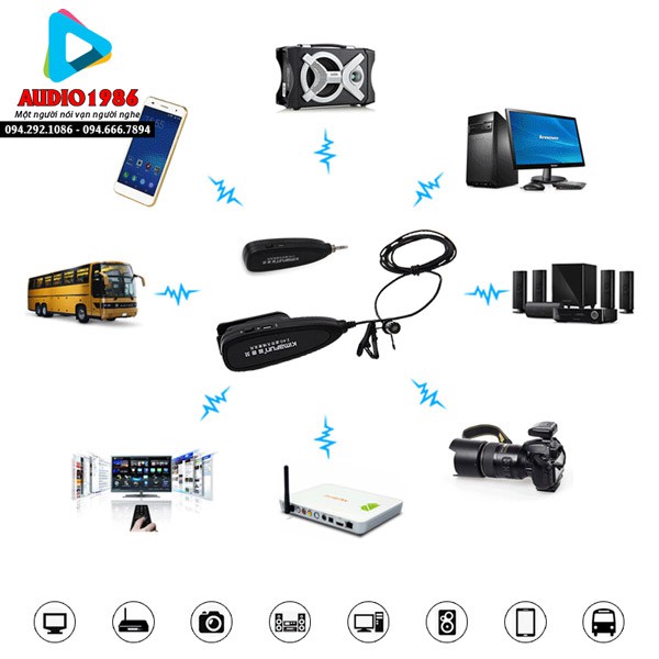 Micro không dây cài ve áo Kimafun G130 cho nhạc cụ chơi nhạc máy trợ giảng và ampli loa có sẵn