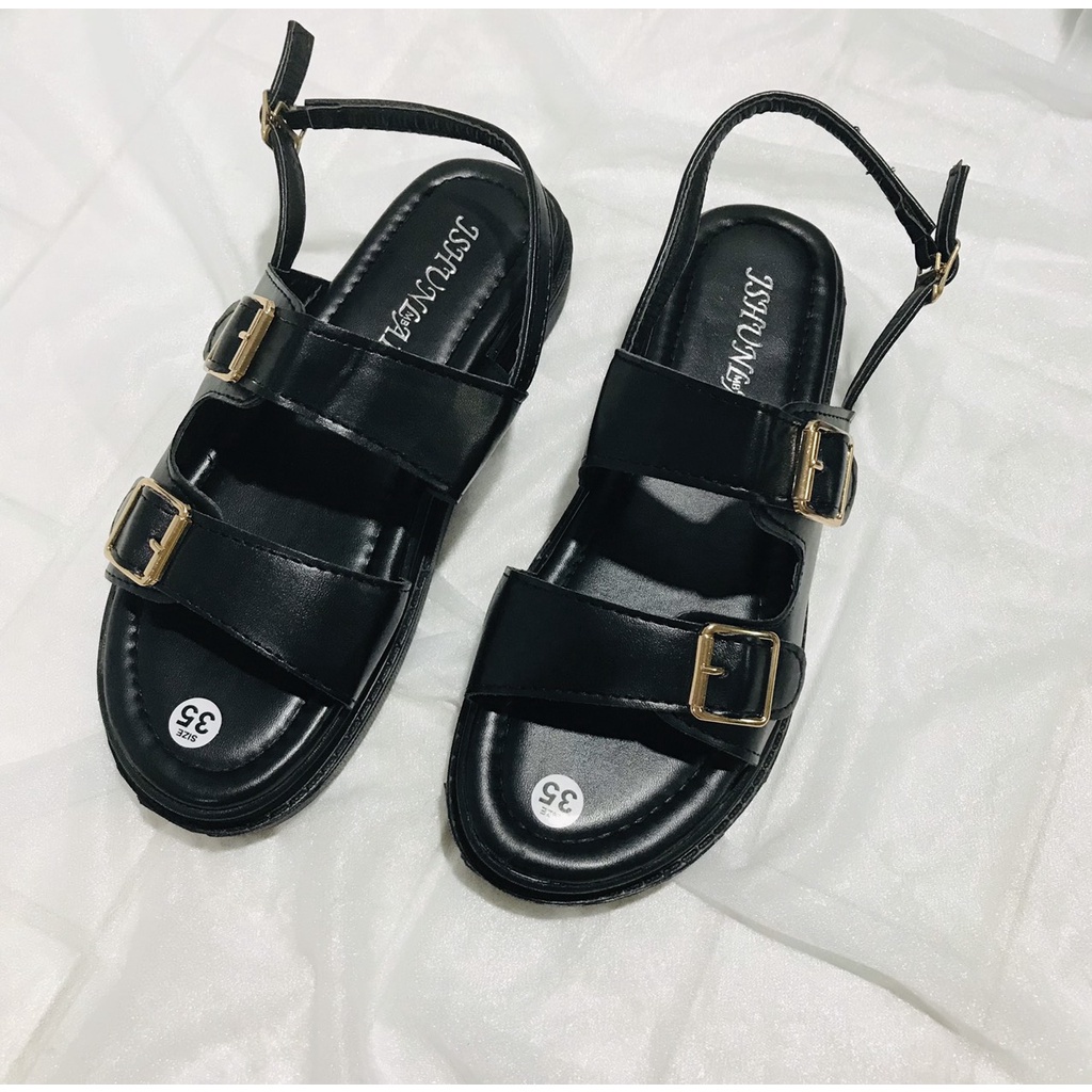 Dép Sandal nữ 2 quai khoá vuông đế 3cm siêu nhẹ
