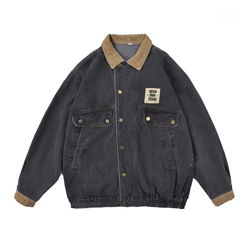 Áo khoác denim phối túi phong cách Harajuku Nhật Hong Kong cho nam