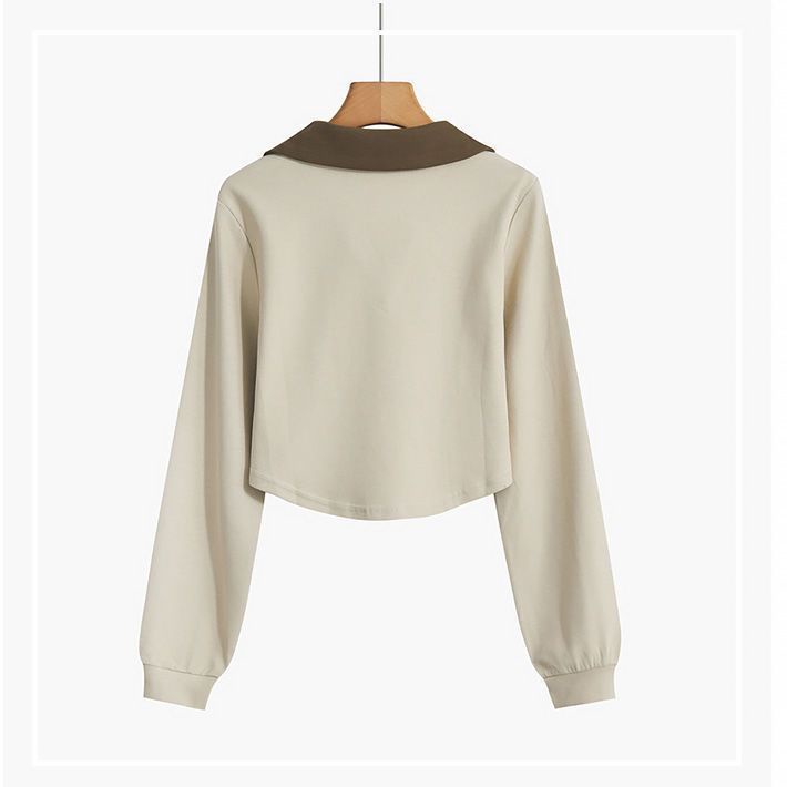 Áo polo Mỏng Tay Dài Màu Sắc Tương Phản Thời Trang Mùa Thu Cho Nữ