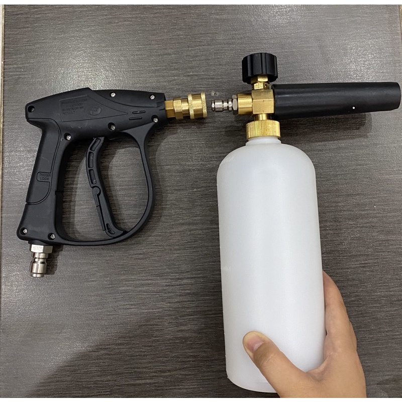 Bộ súng xịt rửa và bình tạo bọt tuyết 1L cao cấp cho máy rửa xe áp lực cao,máy xịt rửa (không gồm đầu béc súng)