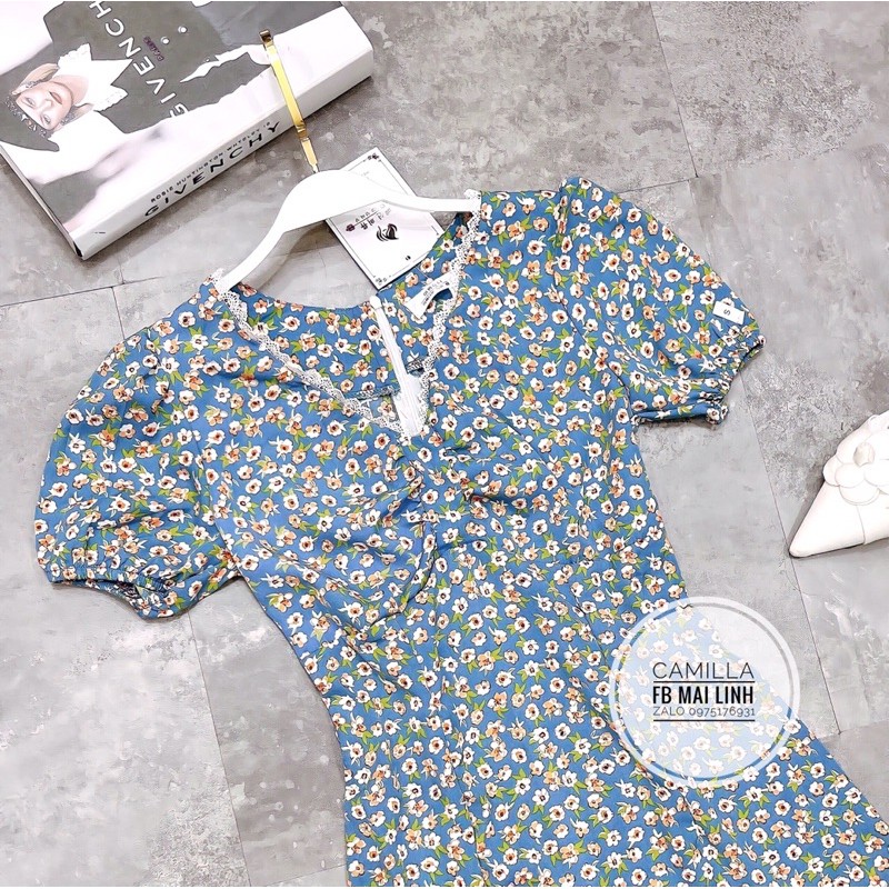 [Mã WASTMAY giảm 15% tối đa 30K đơn 150K] ⚡️BÁN SỈ⚡️Đầm hoa nhí dáng xoè màu xanh viền ren 2lớp | BigBuy360 - bigbuy360.vn