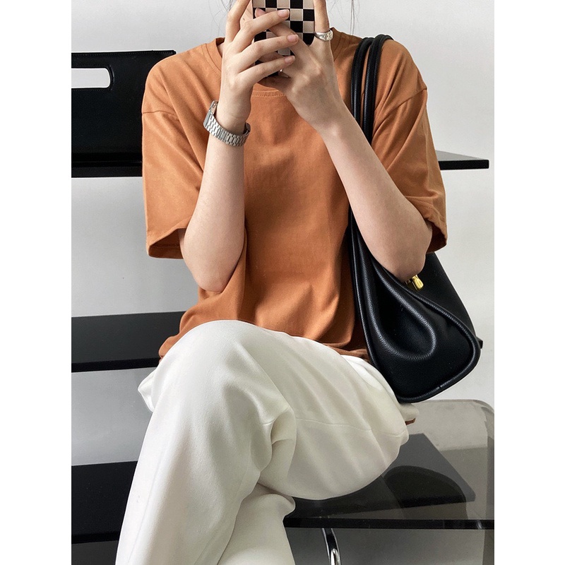 Áo phông nữ cotton, áo thun 3158 form basic Korea rộng vừa DƯỚI 46KG