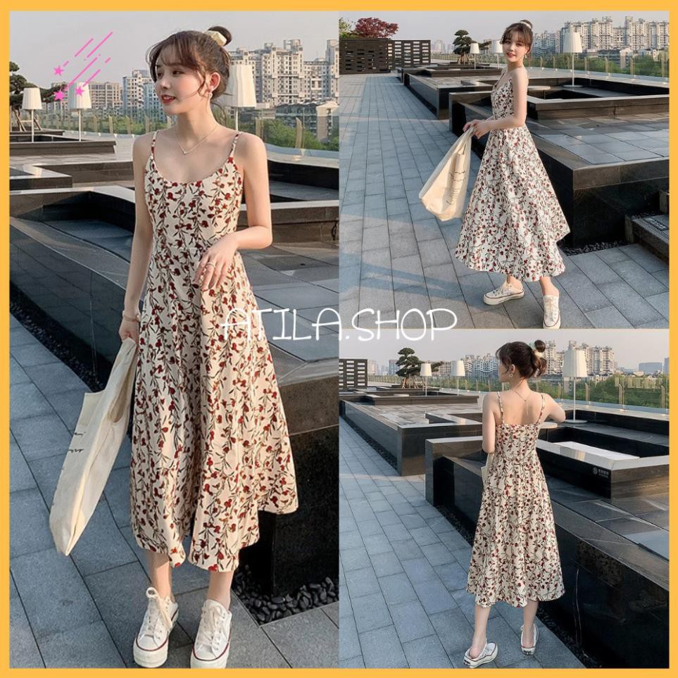 Váy nữ, Váy voan hoa nhí vintage hai dây phong cách Ulzzang Hàn Quốc ATILA.SHOP  ྇