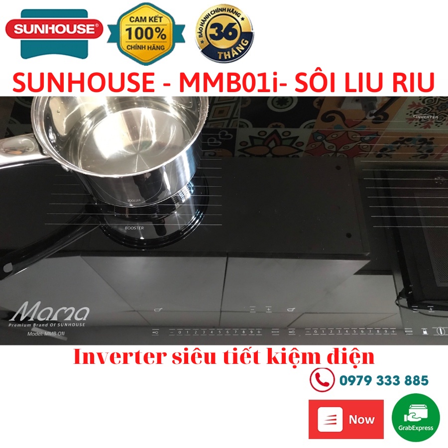 Bếp từ đôi Inverter SunHouse MAMA MMB-01I, bếp đôi điện từ sunhouse mama MMB01i, inverter tiết kiệm điện, sôi liu riu