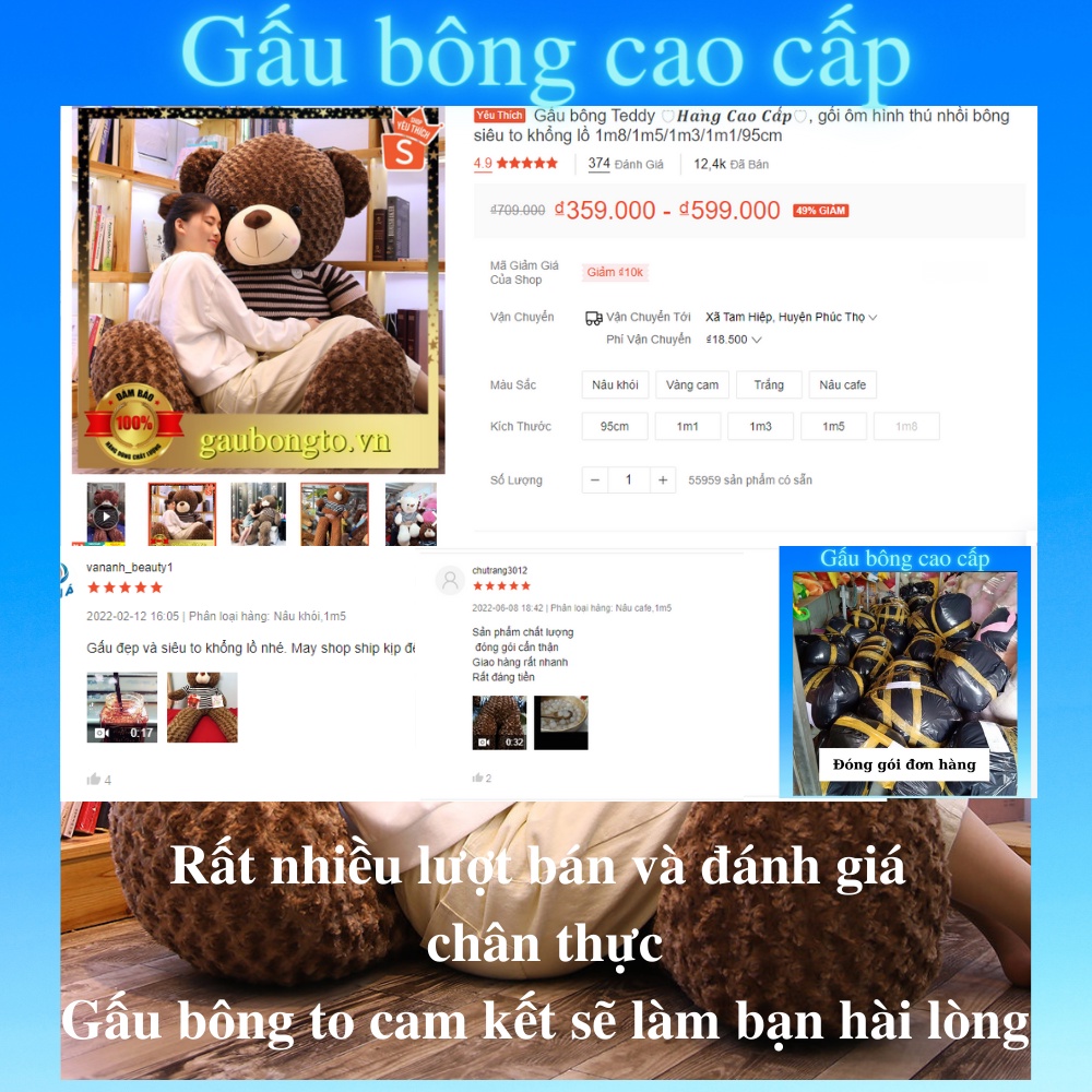 Gấu bông Teddy 🛡𝑯𝒂̀𝒏𝒈 𝑪𝒂𝒐 𝑪𝒂̂́𝒑🛡, gối ôm hình thú nhồi bông siêu to khổng lồ 1m8/1m5/1m3/1m1/95cm