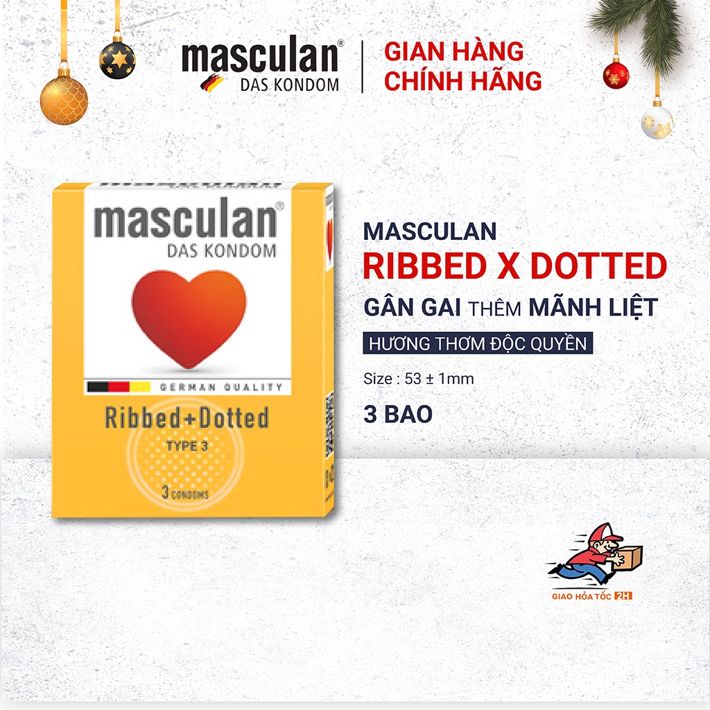 Bao cao su Đức Masculan Ribbed&Dotted - Có gân và chấm hạt - Mùi thơm độc quyền