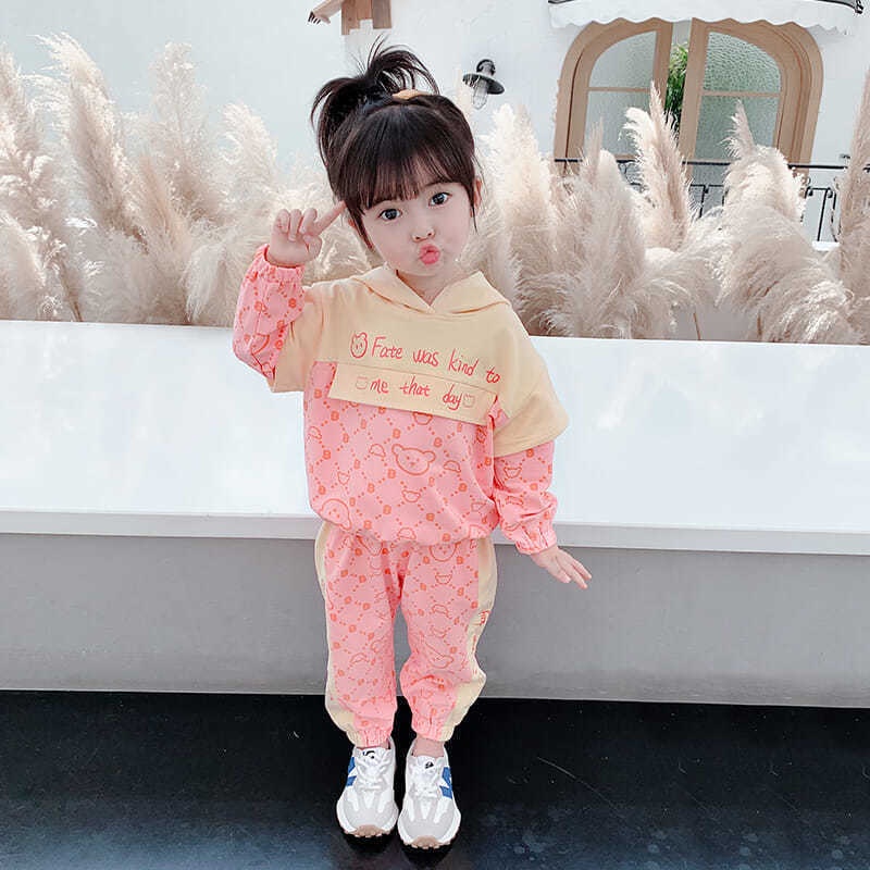 Bộ áo hoodie + đầm thời trang xuân thu mới 2021 dành cho bé gái