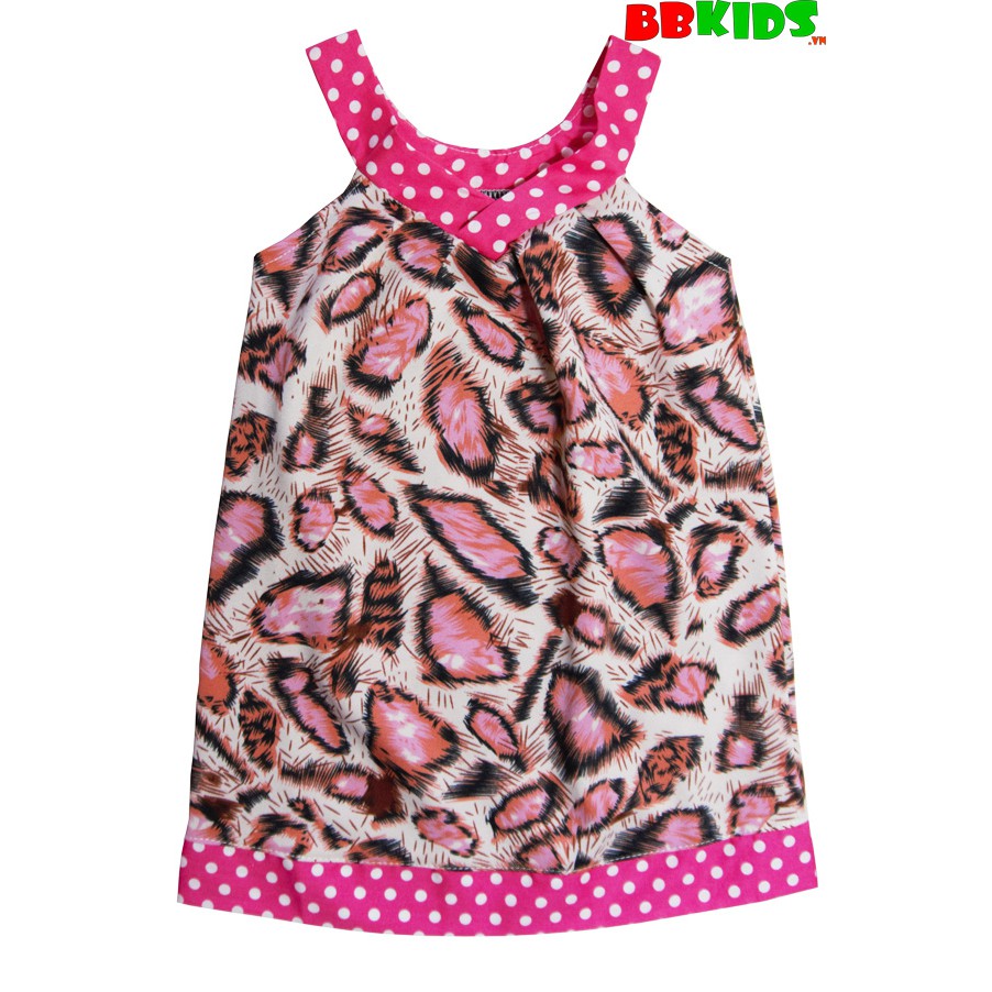Đầm thun cổ tim chấm bi hoa văn lạ mắt cho bé gái mùa hè